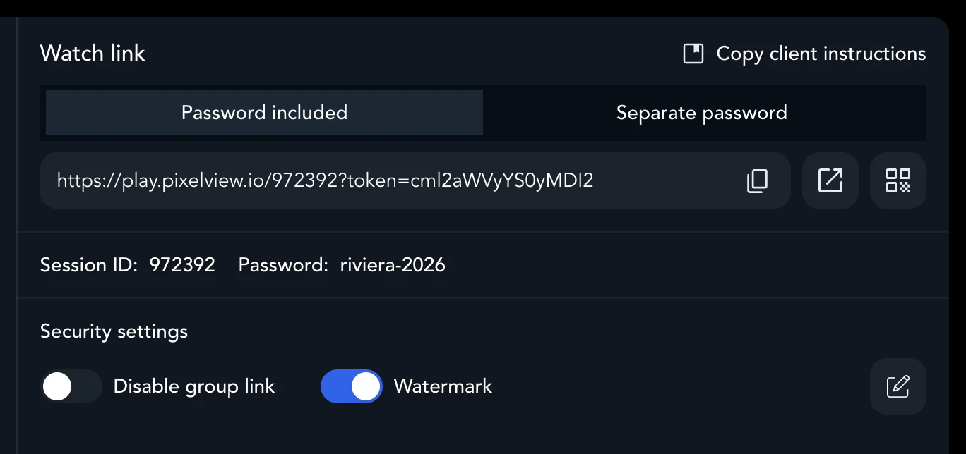 Security settings with Watermark turned on