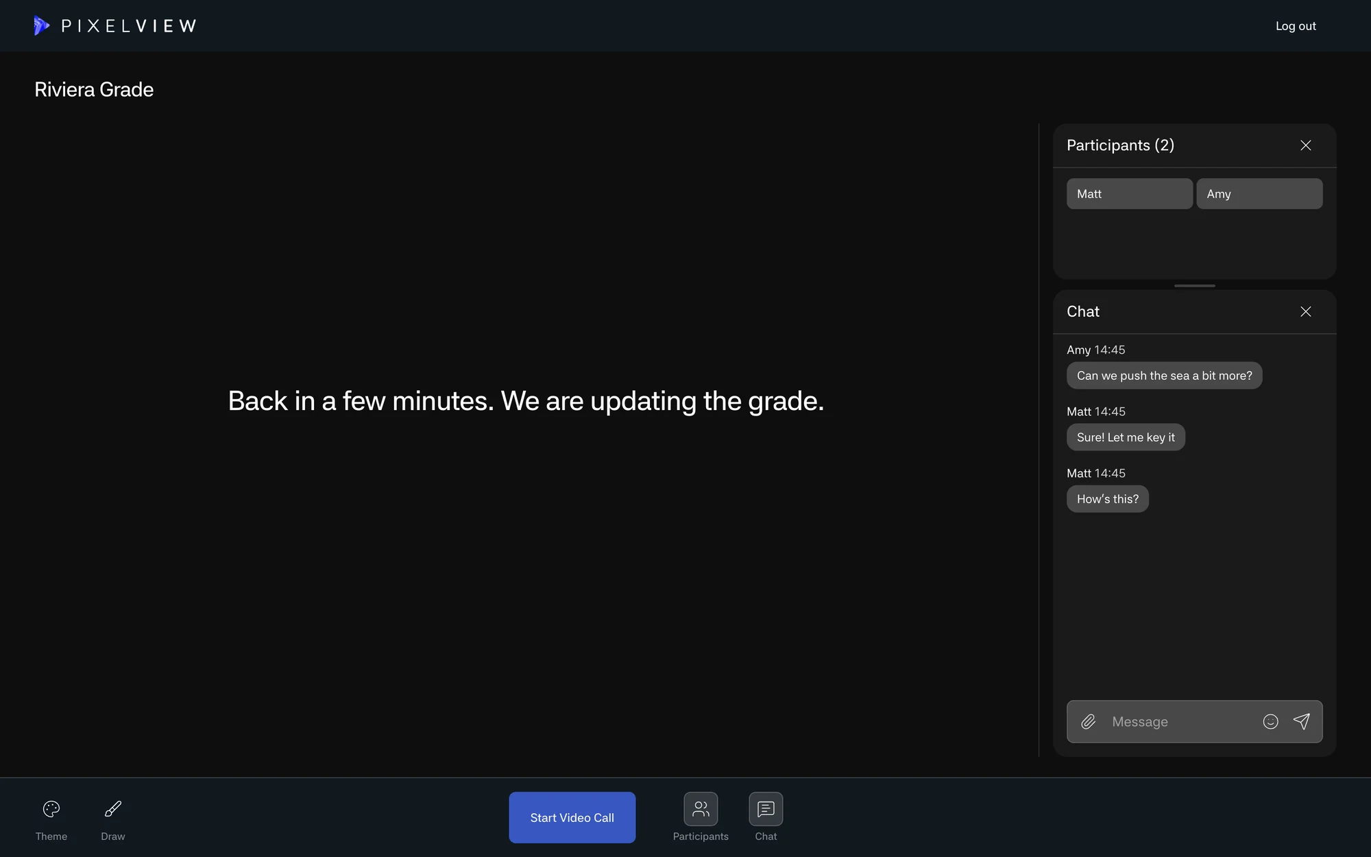The web player showing the pause message Back in a few minutes. We are updating the grade.
