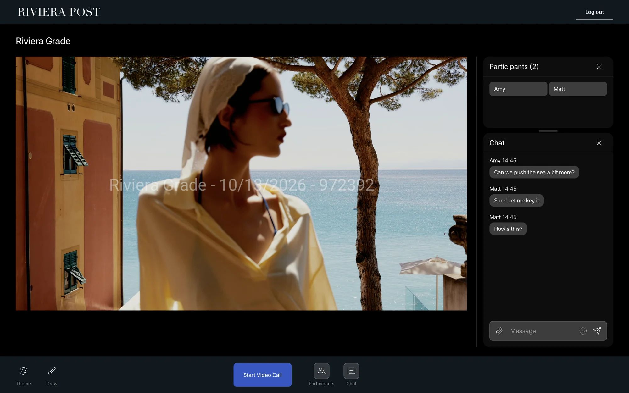 The web player showing the watermark text across the picture